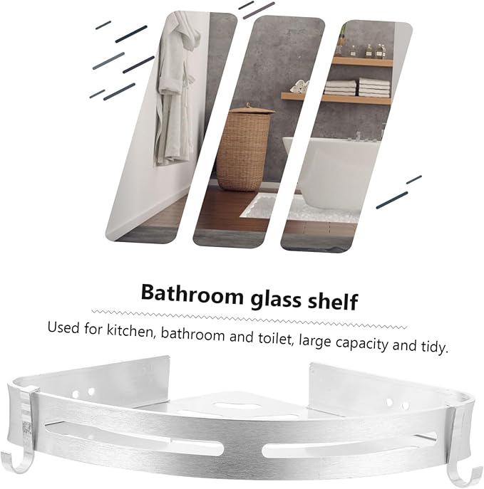 Punch Wall Mounted Rack Silver Triangle Storage Shelf for Bathroom Kitchen Aluminum Design Space Saving for Organizing Shampoo Soap Towels and More