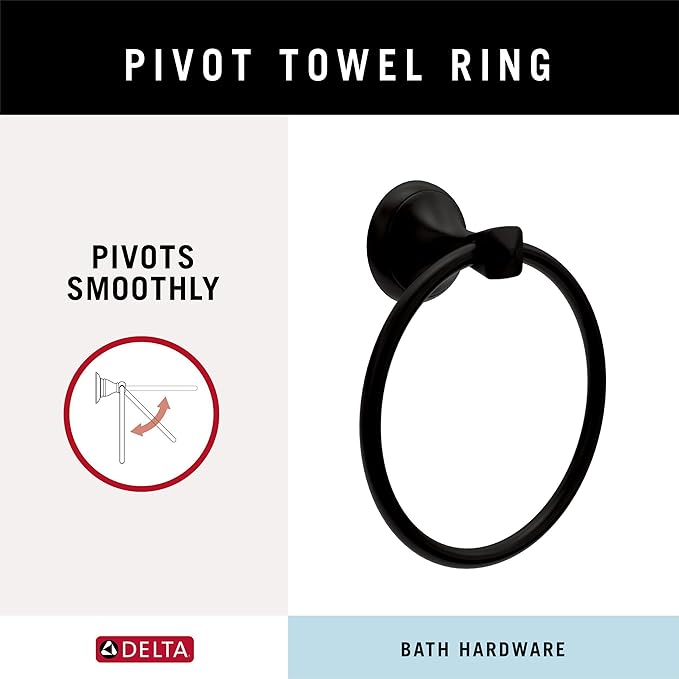Delta Esato (1-Pack) Hand Towel Holder Matte Black Towel Racks for Bathroom Wall Round Towel Ring Holder for Bath Towel Hanger for Kitchen, Bathroom Accessories ESA46-MB