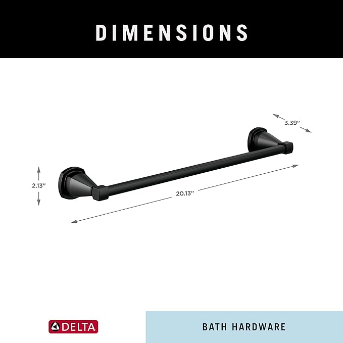 DELTA FAUCET 77618-BL Stryke 18-in Wall Mount Towel Bar Bath Hardware Accessory in Matte Black