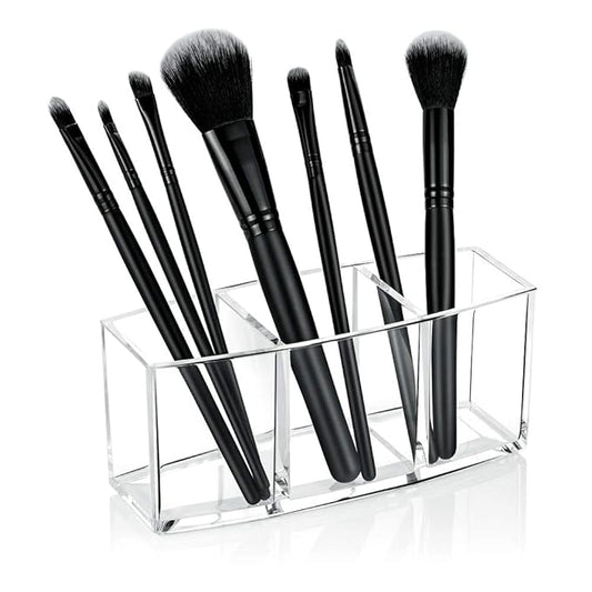 Hekyip Cosmetic case Clear Makeup Brush Holder, 3 Slot Acrylic Cosmetic Brushes Storage, Eyeliners Eyebrow Pencil Display Case