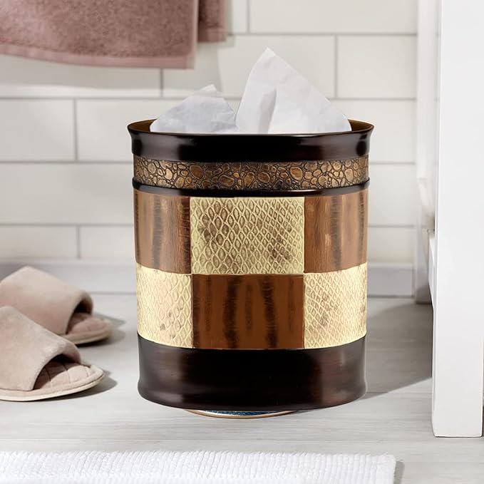 Zahari Home 2pc Zambia Animal Print Bath Accessories Set Waste Basket & Tissue Box Modern Classic Contemporary Decorative Beautiful Designs Bathroom Decor Set for Home Luxury Bath Set