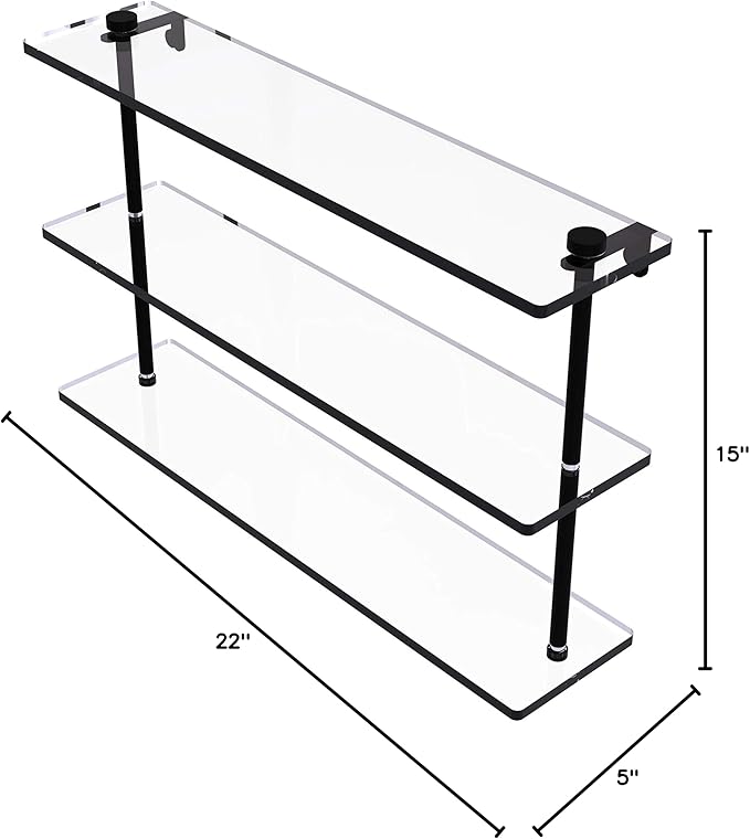 Allied Brass NS-5/22 22 Inch Triple Tiered Glass Shelf, Matte Black