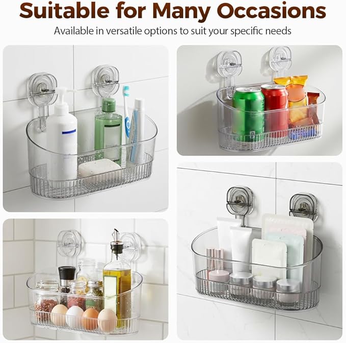 No-Drill Bathroom Suction Storage Box, 2026 New Corrugated Suction Cup Storage Holder,Powerful Suction Storage Box,Removable Hanging Storage Basket,Ripple Acrylic Wall Shelf (Gray)
