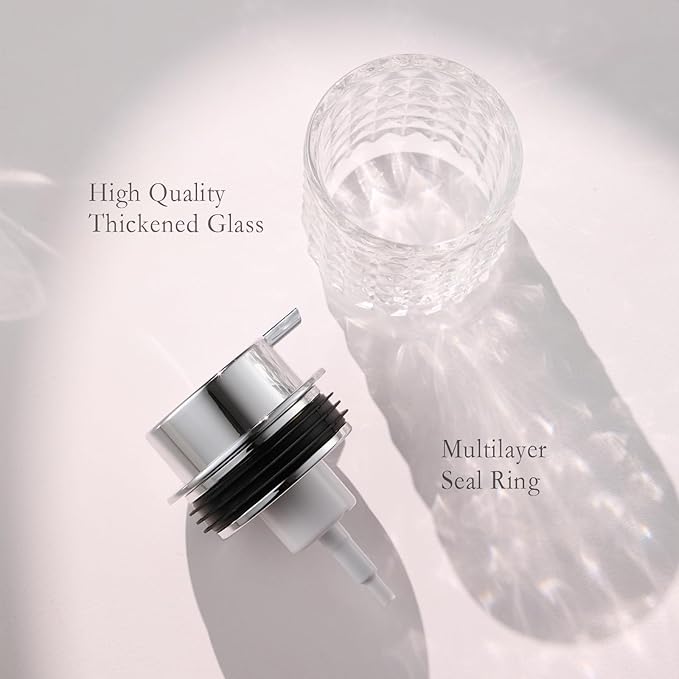 CICUFY Foaming Soap Dispenser 2 Pack, Foam Hand Soap Dispenser for Bathroom Kitchen Liquid Refillable Clear Glass Bottles with Silver Pump(Diamond Pattern-Clear)