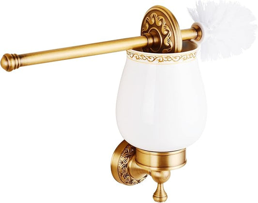 Wall Mounted Bathroom Toilet Brushed Holder Set, Antique Brass Pattern Carving,Brushed Bronze