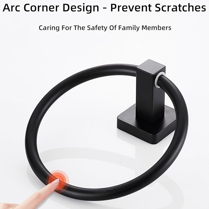 Towel Ring, Stainless Steel Hand Towel Holder,Modern Round Wall Hand Bathroom Washcloth Holder for Bathroom Kitchen,Matte Black