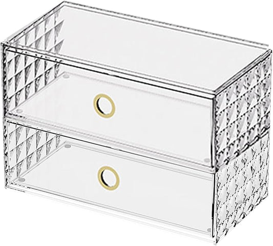 MORNITE 2-Tier Stackable Medicine Cabinet Organizer Drawer with Removable Dividers, Clear Plastic Bathroom Storage Drawers for Vanity, Countertop, Wall Cabinet Home Organization