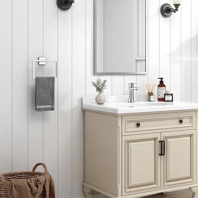 Silver Towel Ring - Premium Stainless Steel Bathroom Accessory, Sleek Square Design Hand Towel Holder, Durable Wall-Mounted Towel Hanger for Contemporary Bathroom, 2 Pcs