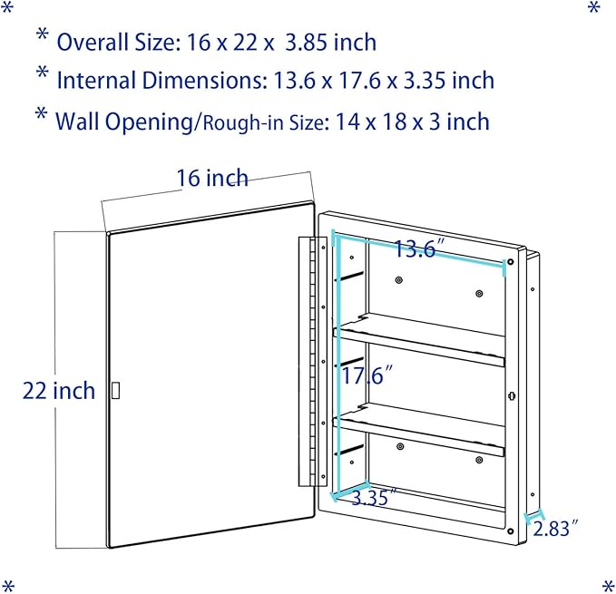 IDYLLOR Plastic Bathroom Medicine Cabinet with Framed Mirror 16 x 22 inch, Surface and Recessed Mount
