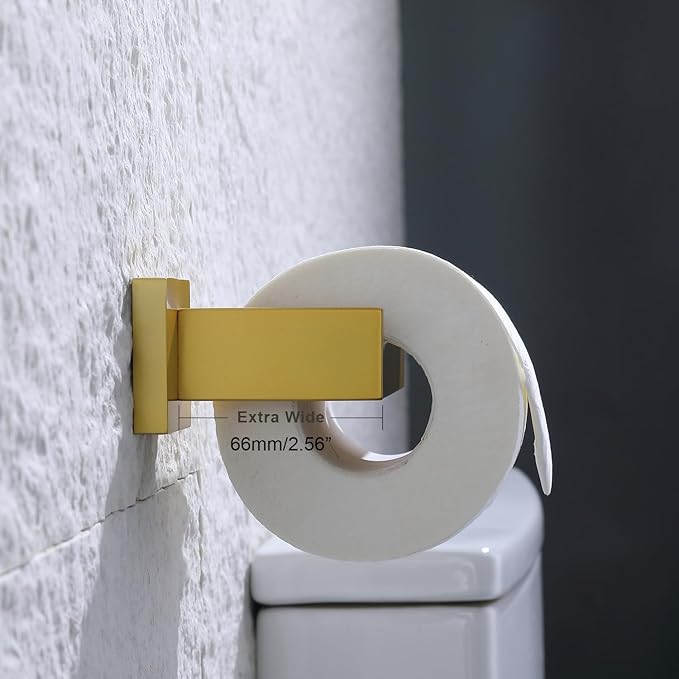 TASTOS Toilet Paper Holder Brushed Gold, Toilet Tissue Roll Holders Dispenser and Hangers Wall Mounted for Bathroom & Kitchen, Stainless Steel Modern Square Style 2 Pack