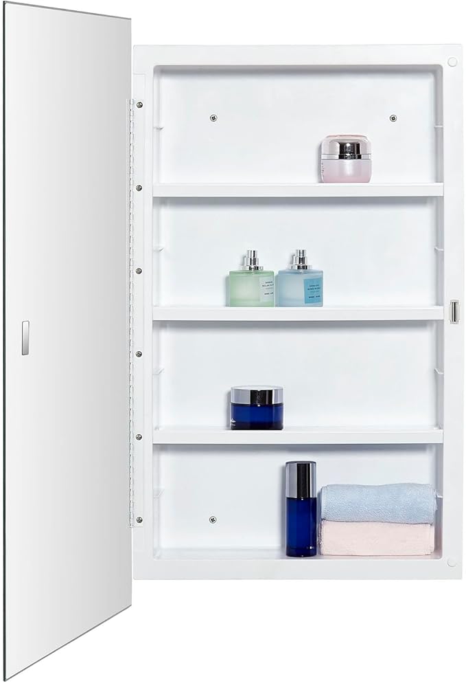 IDYLLOR Plastic Medicine Mirror Cabinet for Bathroom 18 x 28 inch, Surface and Recessed Mount