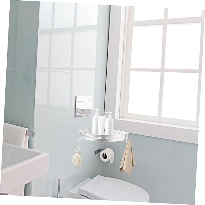 Unomor Punch-Free Wall-Mounted Storage Rack Triangle Space Aluminum Shelf for Bathroom Silver Easy Installation for Home Organization
