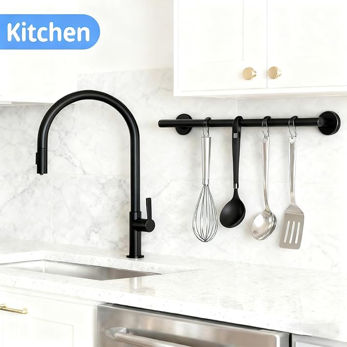 Towel Racks for Bathroom,Adjustable Single Towel Bar(16inch-25.5inch) Sturdy and Rustproof Towel Bar Wall Mounted for Bathroom Kitchen Washroom (B-Black)