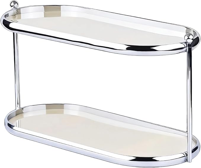 2 Tier Perfume Organizer, Stainless Steel Frame with Clear Acrylic Trays, Vanity Countertop Storage Shelf for Makeup, Skincare, Fragrance Bottles, Bathroom Dresser Display Rack, 12.6 x 5.3 x 6.7 in