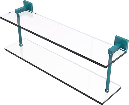 Allied Brass MT-2-22-GLT Montero Collection 22 Inch Two Tiered Glass Shelf, Glokzin Teal