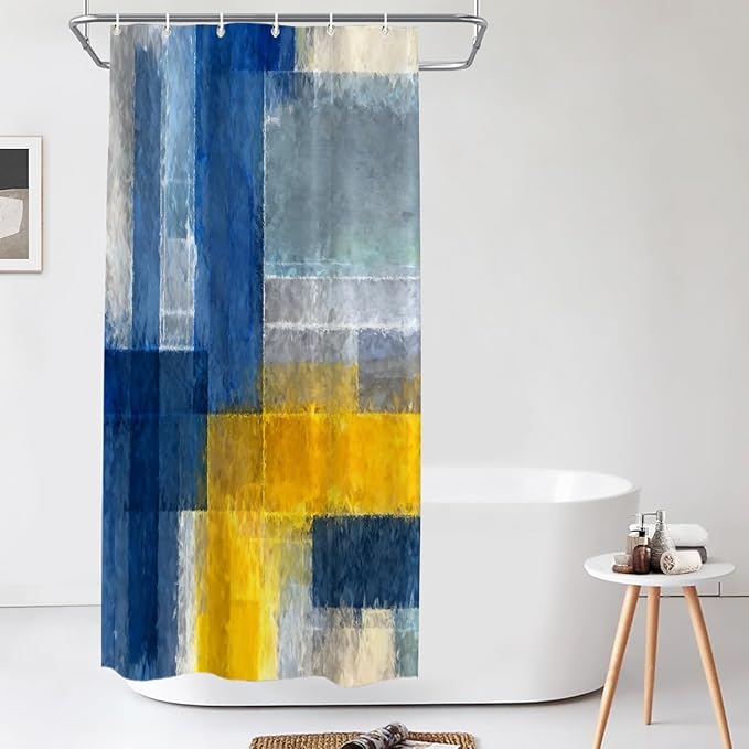 Shrahala Brown Abstract Art Decorative Shower Curtain, Grey Contemporary Colorful Bathroom Décor Polyester Fiber Waterproof with Plastic Rings for Shower Stall Bathtubs 72 X 36 in