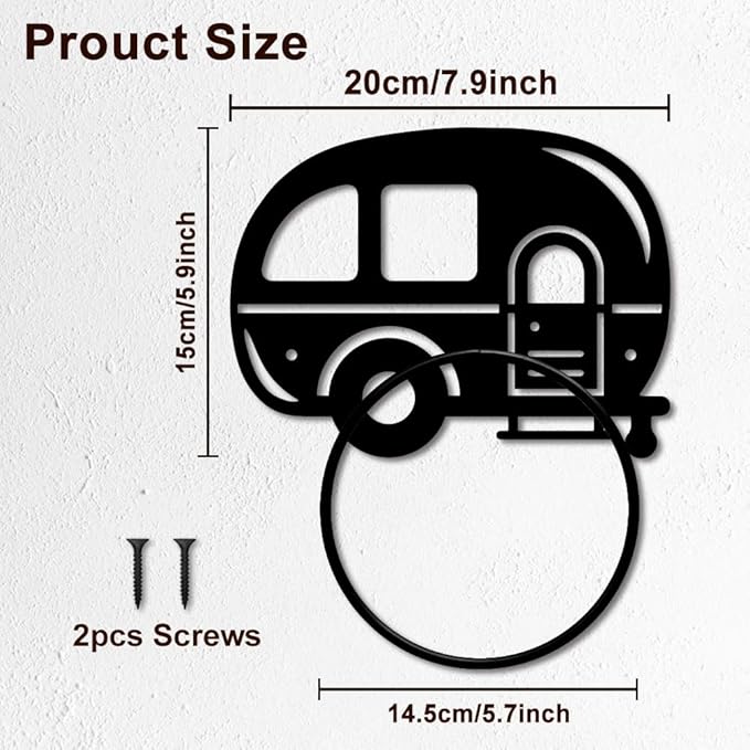 MAYJOYDIY Camping Metal Towel Ring Camping Car Hand Towel Holder Round Cartoon Car Towel Hangers Black Bathroom Towel Rack Wall Mounted for Kitchen Bath Home Laundry Room Decors Gifts