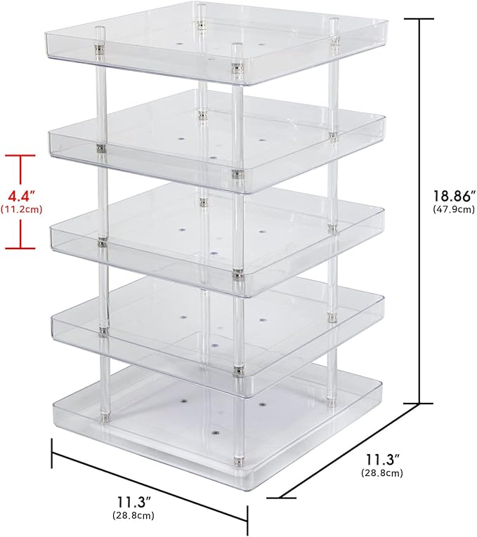 JACKCUBE DESIGN 5 Tier Clear Nail Polish 360 Rotating Display Rack Organizer Stand Makeup Cosmetics Storage Box Carousel Shelf with Acrylic Guard(5tier) – :MK387-5