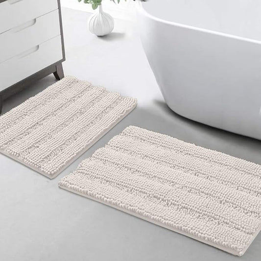 Turquoize Chenille Bathroom Rugs Set Non-Slip Bath Mats Extra Soft and Absorbent Shaggy for Floor Indoor Mat Kitchen/Entryway (20" x 32" and 17" x 24"), Ivory