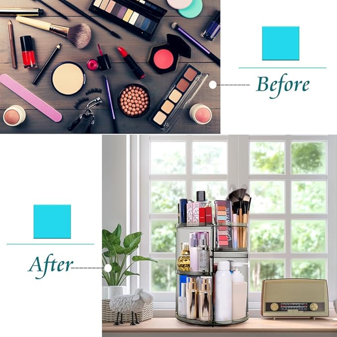 sanipoe 360 Rotating Makeup Organizer, Spinning Skincare Organizer,Cosmetic Display Case with Brush Holder Perfume Tray, Multi-Function Storage Carousel for Vanity Bathroom Countertop