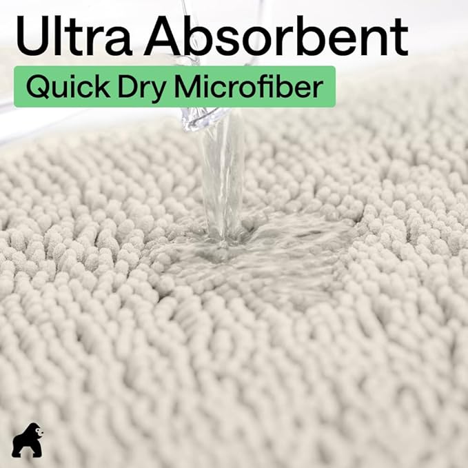 GORILLA GRIP Bath Rug Mat 36x24, Soft Absorbent Chenille, Quick Dry Microfiber Mats, Rubber Backing Washable Shower Floor Rugs, Bathmat Runner, US Designed Bathroom Home Decor Accessories Ivory Cream