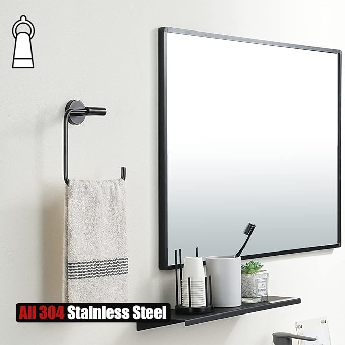 JQK Towel Ring Oil Rubbed Bronze, Stainless Steel Square Ring Towel Holder for Bathroom, 6 Inch ORB Wall Mount, TR140-ORB