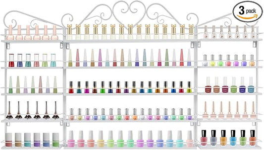 Nail Polish Rack Wall Mounted, 3Pcs 5-Tier Nail Polish Organizer, Metal Nail Polish Storage Holder, Multifunctional Organizer for Essential Oil Perfume at Home Salon Spa(White)