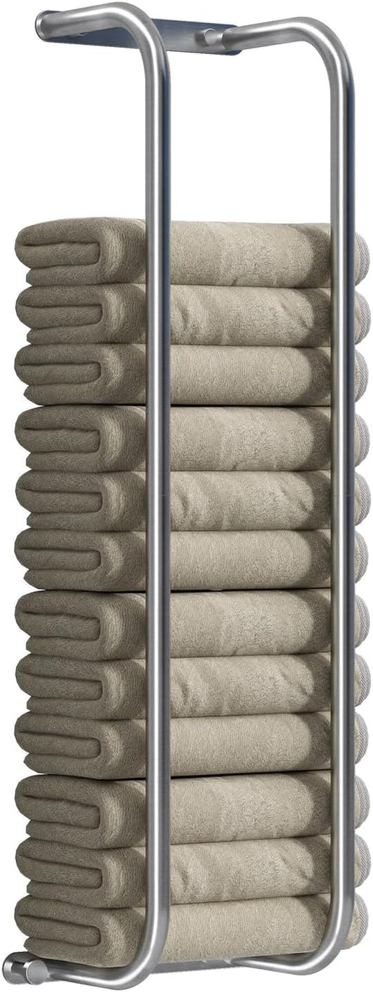 Danpoo Towel Racks for Bathroom Wall Mounted, Towel Storage Organizer, Stainless Steel Bath Towels Holder for Rolled Towels, with 2 Hooks, Brushed Silver