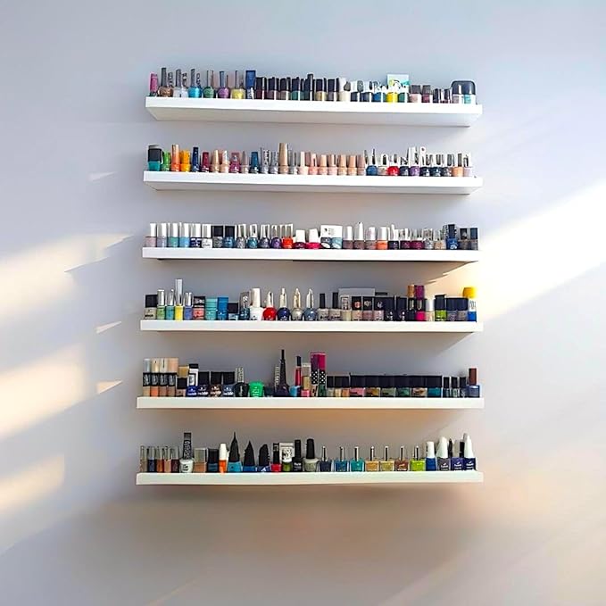 Nail Polish Wall Shelf Organizer – Set Acrylic Wall Mounted Racks for Salon, Home, Beauty Room – Nail Varnish Holder with Clear Display (40inch, 4, Nail)