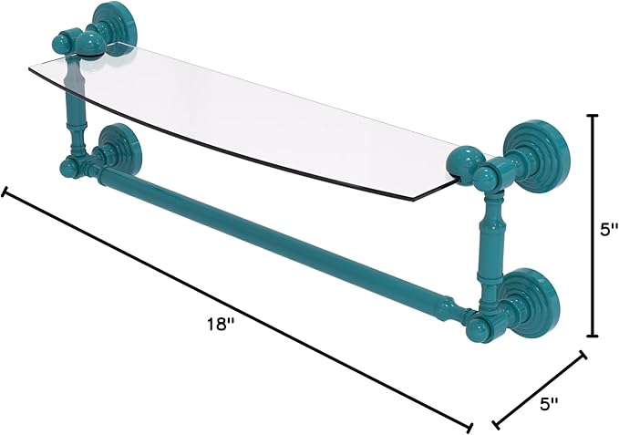 Allied Brass WP-33TB/18-GLT Waverly Place Collection 18 Inch Glass Vanity Shelf with Integrated Towel Bar, Glokzin Teal