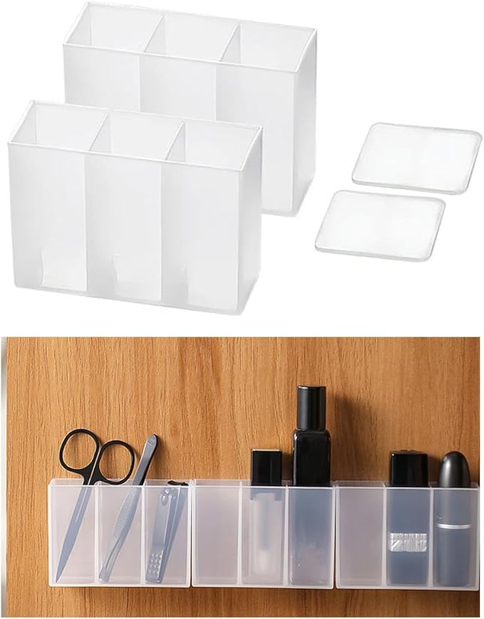 Mini Wall Mount Storage Box, 6 Compartment Transparent Plastic Makeup Brush Lipstick Holder Self-Adhesive Pen Holder Makeup Organizer for Home Office..