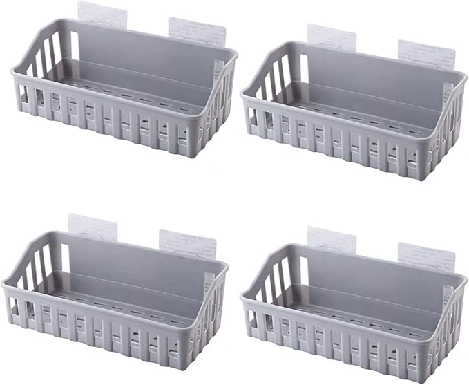 Bathroom Storage Rack 4 Shelves Toilet Plastic Storage Shelves Toilet Washstand Wall Mounted Storage Shelves Non Perforated Shelves Bathroom Shelf(Gris)
