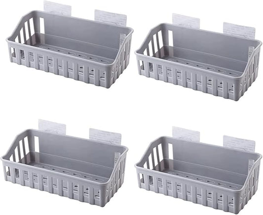 Bathroom Storage Rack 4 Shelves Toilet Plastic Storage Shelves Toilet Washstand Wall Mounted Storage Shelves Non Perforated Shelves Bathroom Shelf(Gris)