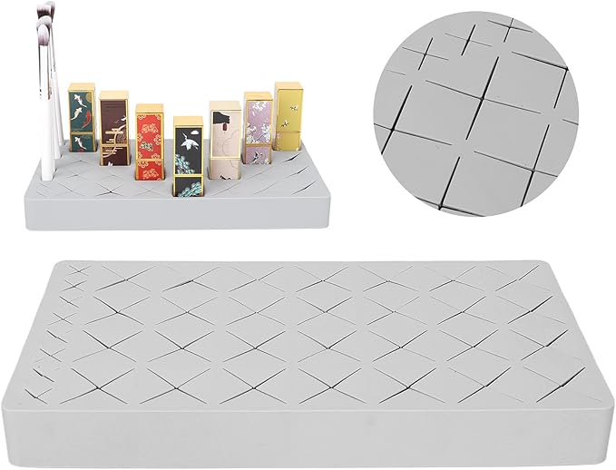 Minimalist Lipstick Organizer, Silicone Makeup Storage Box, 36 Grids, Gray, Beauty/Makeup