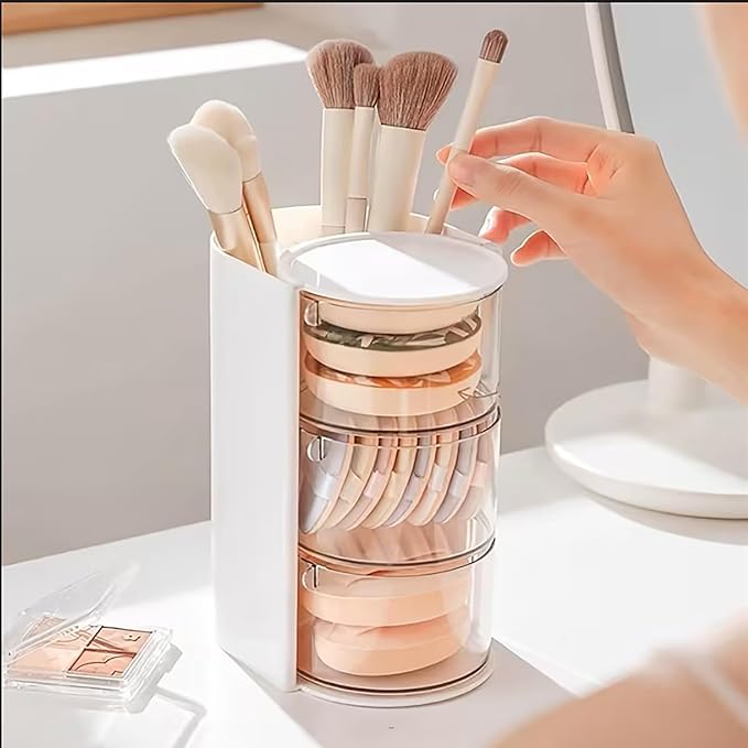 3-Layer(white) Clear Hair Accessories Organizer,Hair Caddy Organizer,with Hair Brushes Holder Rotatable Small Jewelry Box for Hair Clip, Earring Necklaces, Makeup Brush, Hair Accessories.