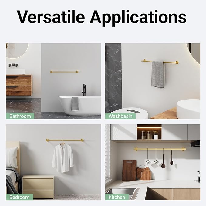 Brushed Gold Towel Bar, 18 Inch Towel Rack for Bathroom Wall-Mounted, SUS304 Stainless Steel, Total Length 20 Inch