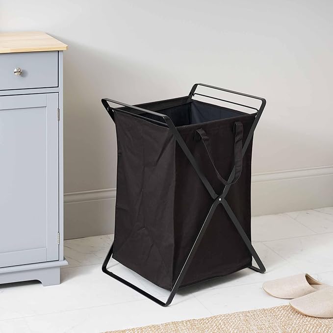 Yamazaki Home Tower Laundry Hamper Clothes Basket With Cotton Liner - Large, 25.2" - Steel + Cotton - 20 Gallons, 75 Liters