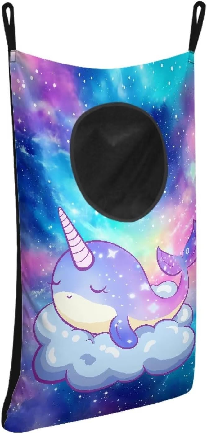 ZOUTAIRONG Galaxy Whale Print Hanging Laundry Hamper Reusable Storage Organizers Over The Door Laundry Hamper Clothes Laundry Baskets Zipper Dorm Room Decor Brown
