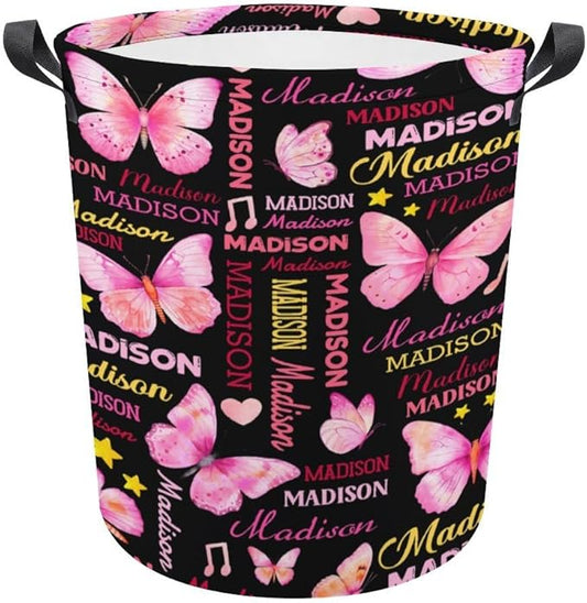 Custom Butterfly Laundry Baskets,Personalized Butterfly Gifts for Butterflies Lovers,Collapsible Laundry Hamper with Name for Kids Adults Home Decoration