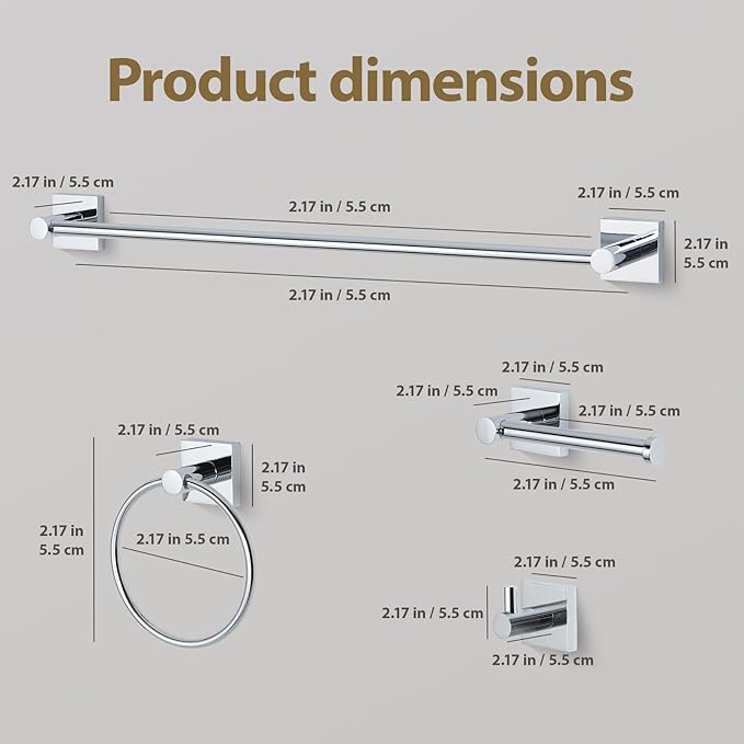 Bathroom Accessories Set Polished Chrome Towel bar Set, 4 piece Towel Rack Set Towel bar for Bathroom wall Mounted Durable 24 inch Towel bar Robe Hook Towel Ring Toilet Paper Holder