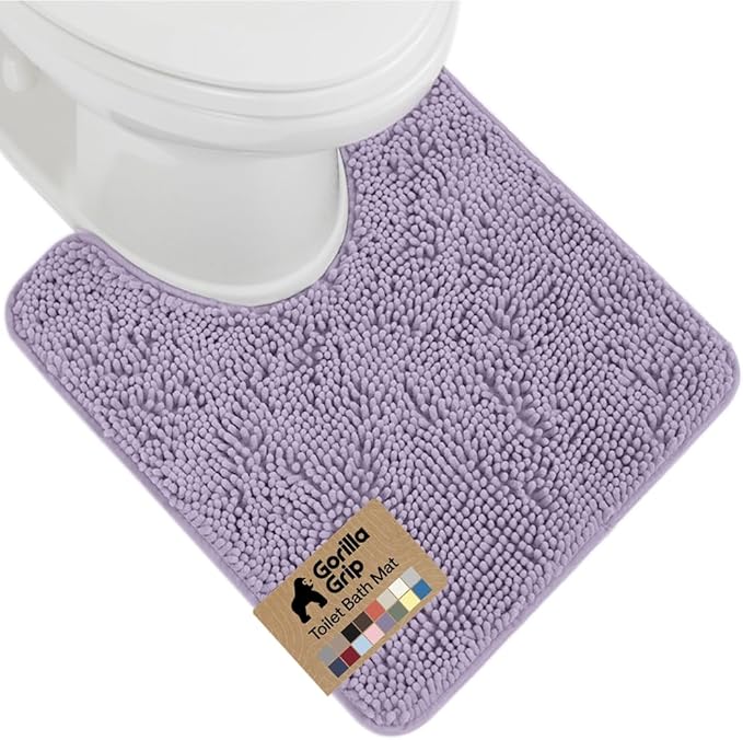 GORILLA GRIP Plush Absorbent Shaggy Chenille Bath Rug Mat for Oval Toilet Base with Rubber Backing, Machine Washable Rugs, Soft Microfiber Contour Mats for Toilets, Bathroom Decor, Lt Purple