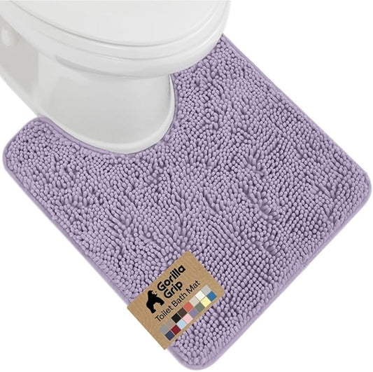 GORILLA GRIP Plush Absorbent Shaggy Chenille Bath Rug Mat for Oval Toilet Base with Rubber Backing, Machine Washable Rugs, Soft Microfiber Contour Mats for Toilets, Bathroom Decor, Lt Purple