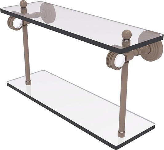 Allied Brass PG-2D-16-SHB Pacific Grove Collection 16 Inch Two Tiered Glass Shelf with Dotted Accents, Shaded Beige