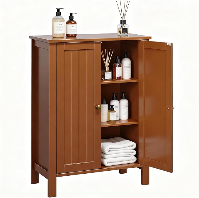 Bonnlo Free Standing Bathroom Storage Cabinet, Rustic Brown Floor Cabinet with Doors, Small Wooden Accent Sideboard Console for Entryway, Kitchen, Living Room Organization, 31.5" H