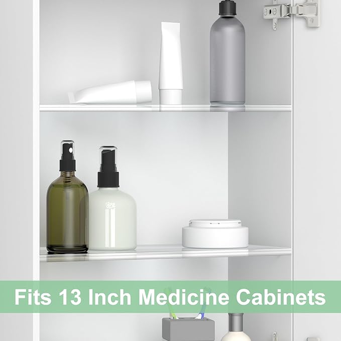 DERTE 4 Pack 13 Inch Medicine Cabinet Shelves 1/4 Inch Thick Acrylic Clear Medicine Replacement Shelf for Wall Mounted and Hanging Cabinets Kitchen Living Room Bathroom