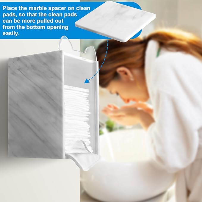 Beautyflier Acrylic Storage Holder for Clean Skin Club Clean Pads 2.0, Wall-Mounted Storage Container, Classic Modern Marble Holder for Storage of Makeup Remover Pads, 3 x 3 x 4.75IN (White Marble)