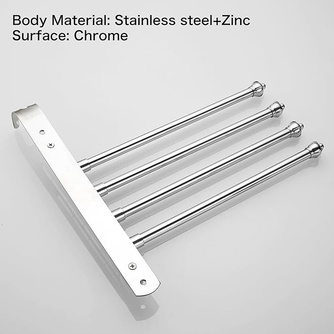 Chrome Rotating Towel Rack Stainless Steel Adjustable Towel Rack Bathroom Towel Rack 12 * 1.5 * 11.7inch Suitable for Bathroom, Bedroom, Balcony Removable Towel bar (electroplated, Four Poles)