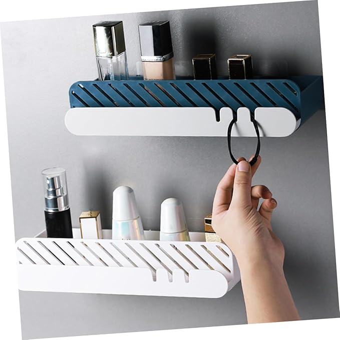 Self-Adhesive Bathroom Wall Shelf Hanging Storage Rack for Bathroom Kitchen Durable Blue Organizer for Toiletries Sundries Easy to Install Smooth Surfaces