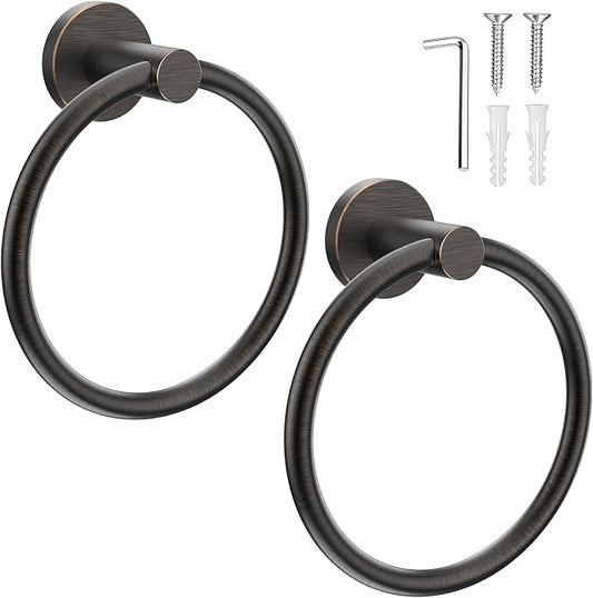 SetSail Towel Holder for Bathroom Wall 2 Packs Towel Ring Screw-in Stainless Steel Hand Towel Hanger for Bathrooms Oil Rubbed Bronze