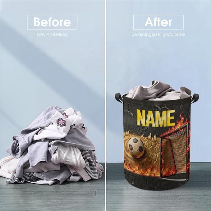 Personalized Soccer Laundry Hamper Custom Name Funny Dirty Clothes Laundry Basket Portable Storage Basket For Home Bathroom Family Football Lovers Xmas Birthday (style 22)